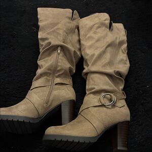 Women's Wider Width Calves Tan Suede Boots